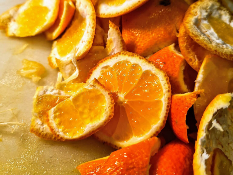 Orangenschalen und Kompost