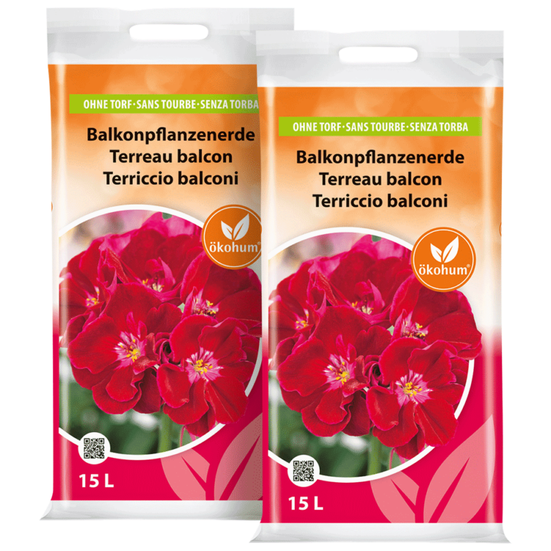 oekohum Balkonpflanzenerde Doppelpack 2 x 15 Liter