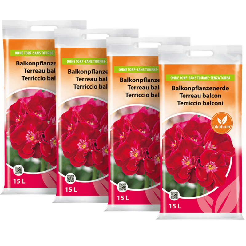 oekohum Balkonpflanzenerde Viererpack 4 x 15 Liter