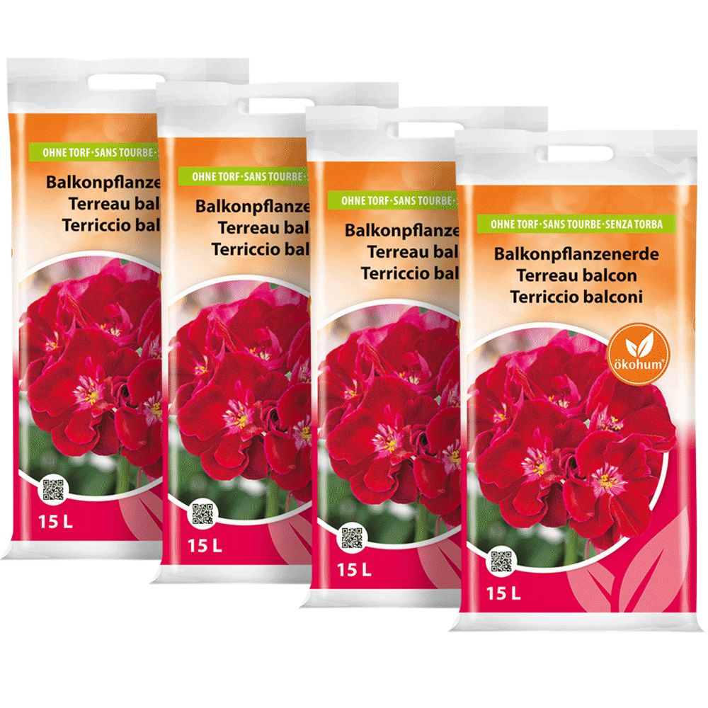 oekohum Balkonpflanzenerde Viererpack 4 x 15 Liter